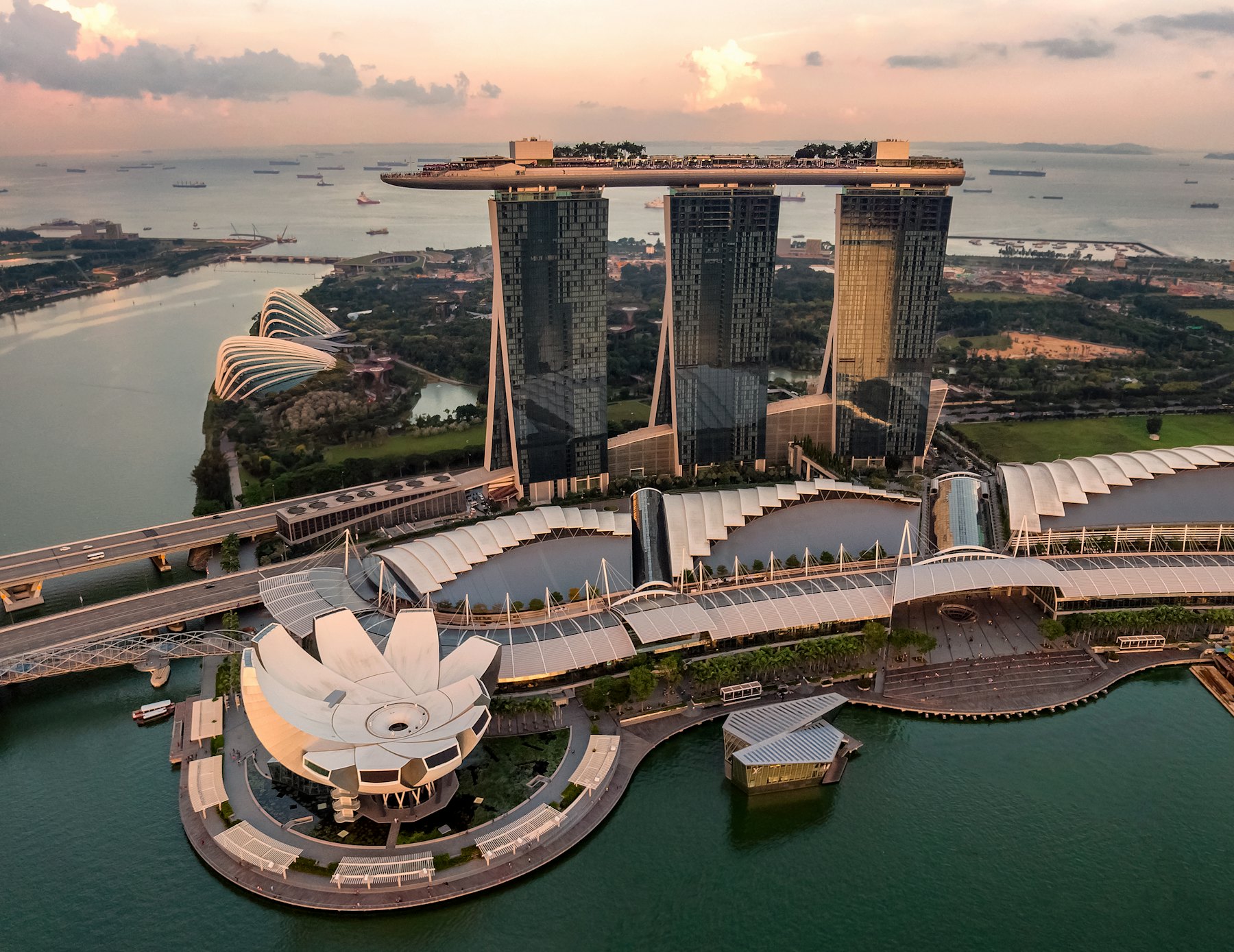 Marina Bay, Singapore, seen from above in soft morning light